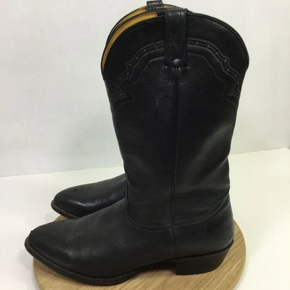 Nocona Mens Leather Western Cowboy Boots Pull-On Mid-Calf Black Size 12D